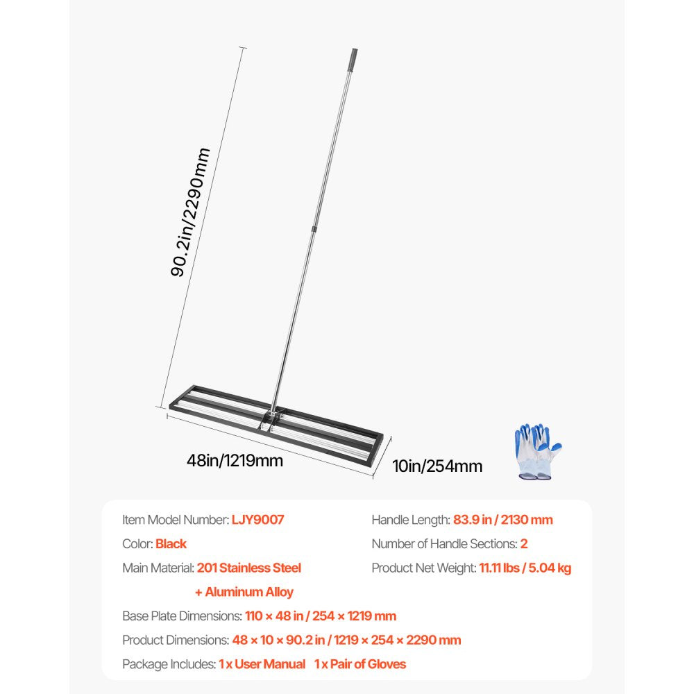 LJY9007 - 10x48" Stainless Steel Lawn Leveling Rake with Adjustable Handle