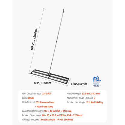 LJY9007 - 10x48" Stainless Steel Lawn Leveling Rake with Adjustable Handle