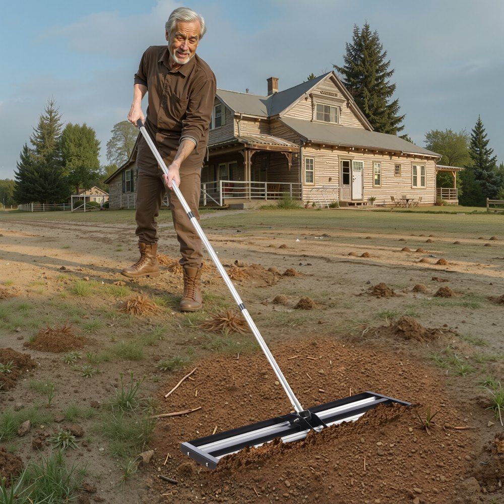 LJY9006 - Heavy Duty Lawn Leveling Rake with 180° Rotating Handle