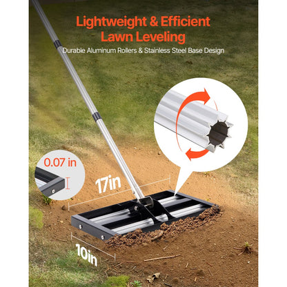 LJY9004 - 10x17" Stainless Steel Lawn Leveling Rake with Adjustable Handle