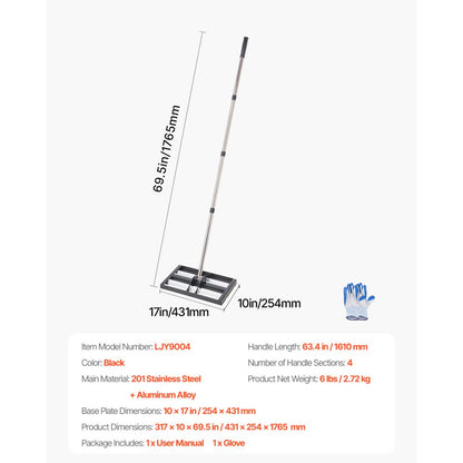 LJY9004 - 10x17" Stainless Steel Lawn Leveling Rake with Adjustable Handle