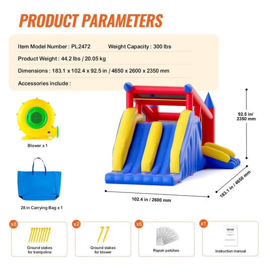 PL2472 - VEVOR 183.1x102.4x92.5" Inflatable Bounce House for Kids