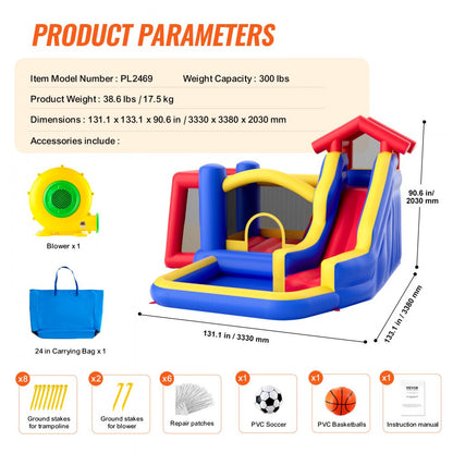 PL2469 - Inflatable Bounce House 131.1x133.1x90.6" for Indoor & Outdoor Fun