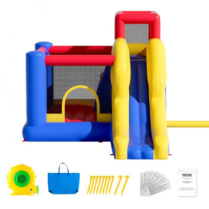PL2471 - Fun Inflatable Bounce House 133.9"x102.4"x90.6" with Slide & Trampoline