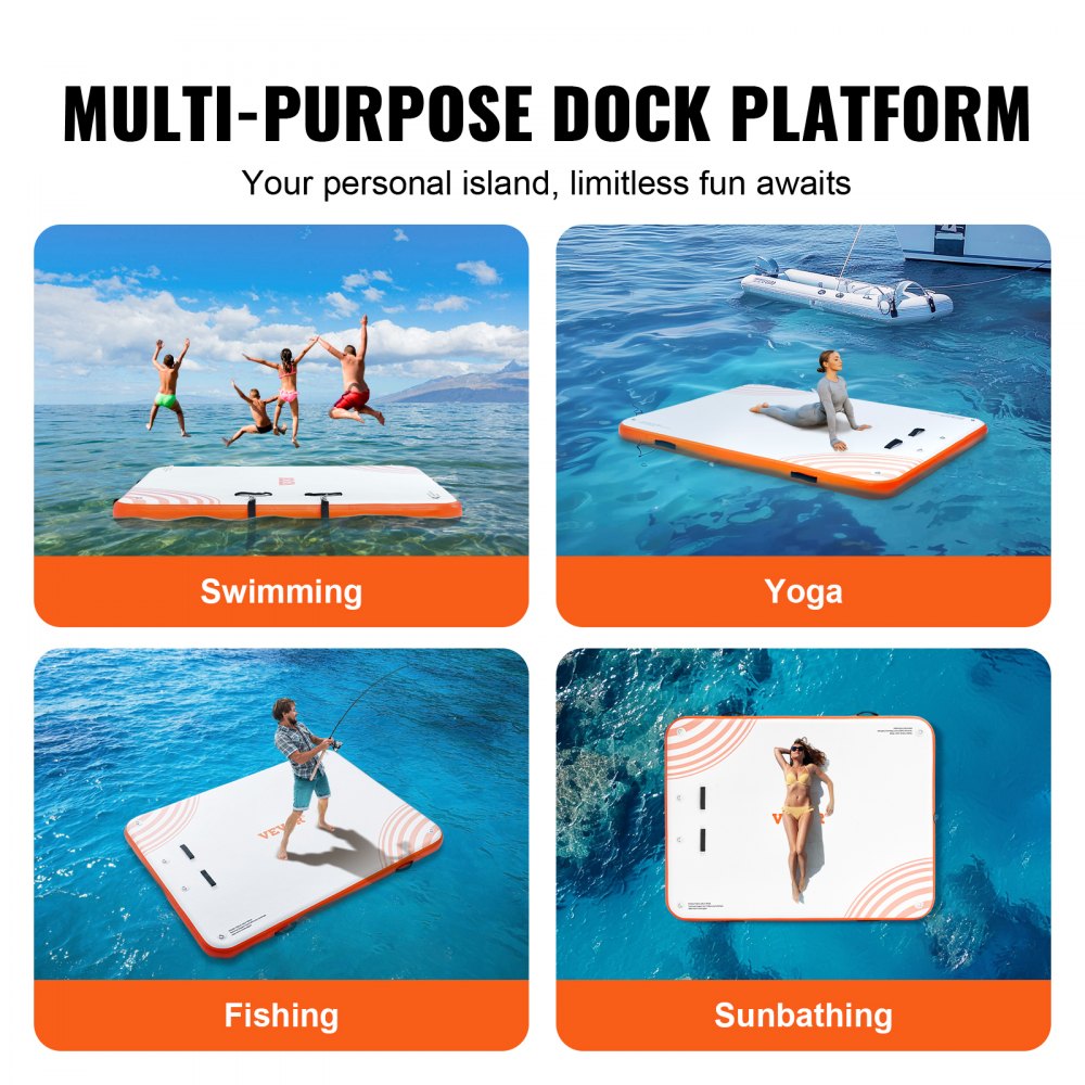 RD305-244 - Durable 10x8FT Non-Slip Inflatable Floating Dock with Ladder