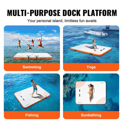RD305-244 - Durable 10x8FT Non-Slip Inflatable Floating Dock with Ladder