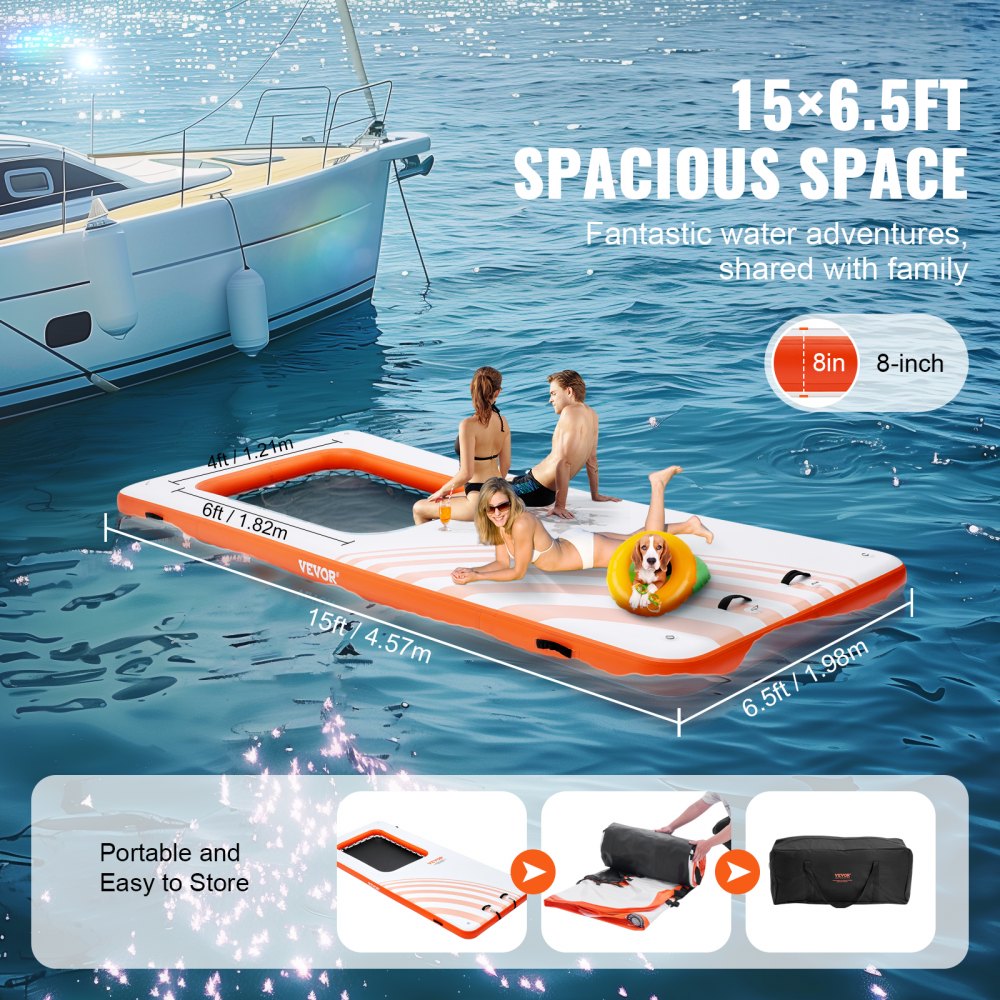 RDM457-198 - 15x6.5FT Inflatable Dock with 4x6FT Trampoline & Carry Bag