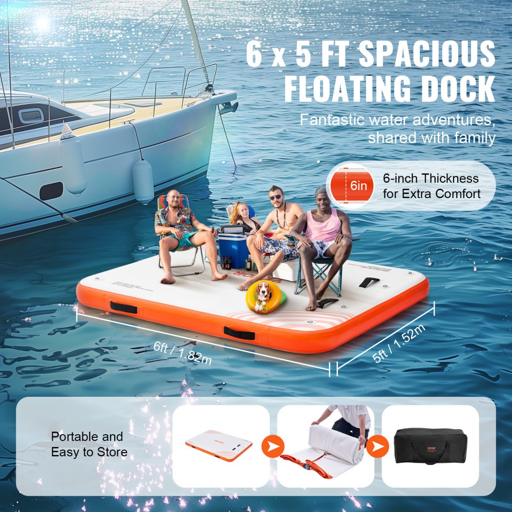 RD183-152 - 6x5FT Inflatable Dock with Ladder and Anchoring System