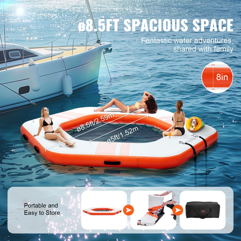 HD260 - 8.5FT Inflatable Dock with Trampoline, Non-Slip Surface & Ladder
