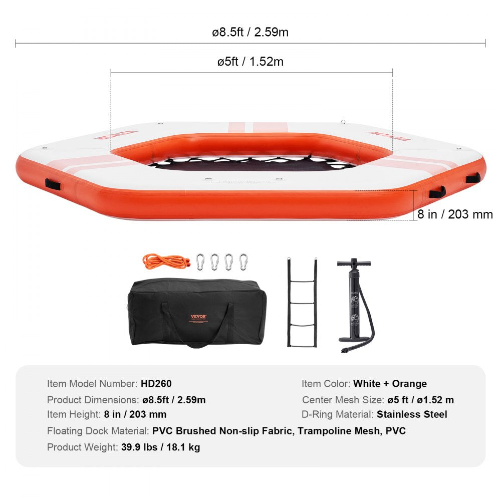 HD260 - 8.5FT Inflatable Dock with Trampoline, Non-Slip Surface & Ladder