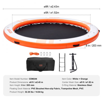CDM244 - 8FT Inflatable Dock with Trampoline & Ladder for Water Fun