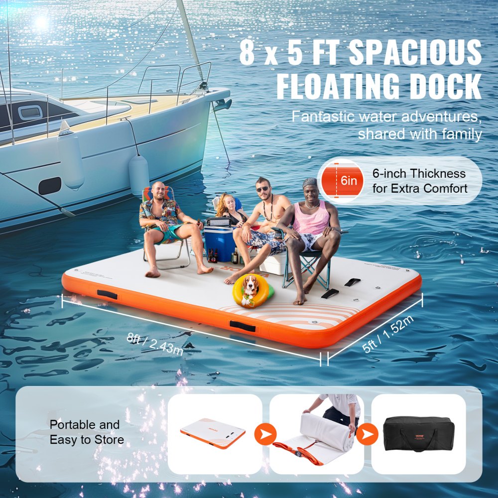 RD244-152 - 8x5FT Inflatable Dock for Pool, Lake & Ocean Fun