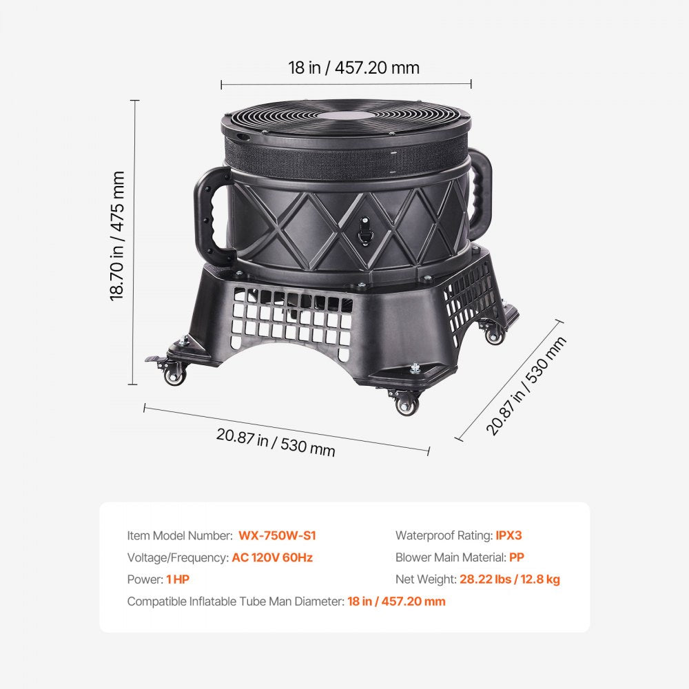 WX-750W-S1 - 1 HP 18" Inflatable Tube Blower with Water Resistance