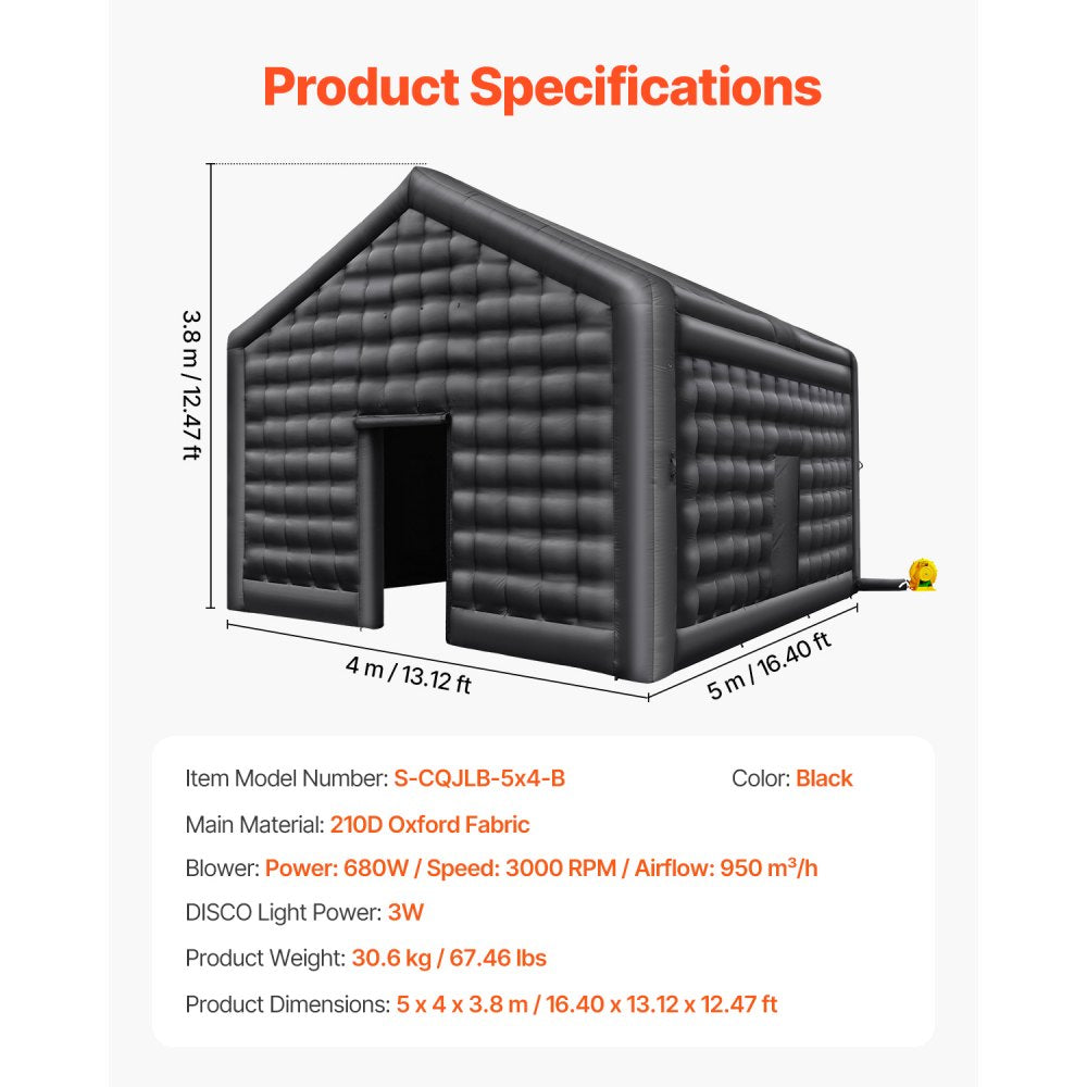 S-CQJLB-5x4-B - 16.4ft Inflatable Nightclub Tent with Bluetooth Disco Lights