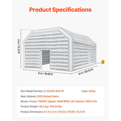 S-CQJLB-9x6-W - 29.5ft Inflatable Nightclub Tent for Weddings & Parties