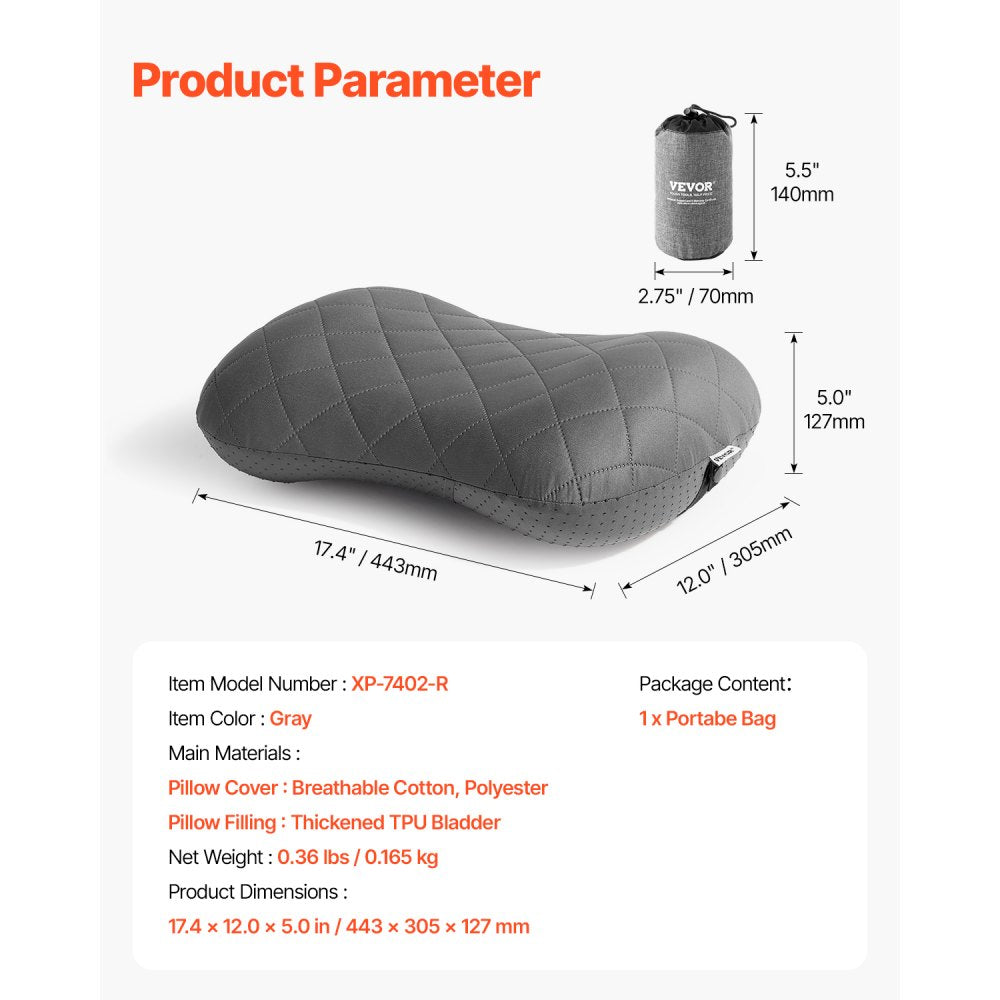 XP-7402-R - 17.4"x12" Inflatable Travel Pillow with Elastic Strap