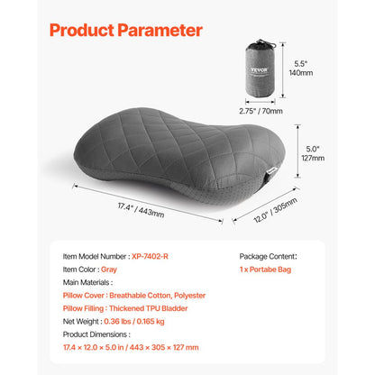 XP-7402-R - 17.4"x12" Inflatable Travel Pillow with Elastic Strap