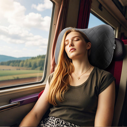 XP-7402-R - 17.4"x12" Inflatable Travel Pillow with Elastic Strap