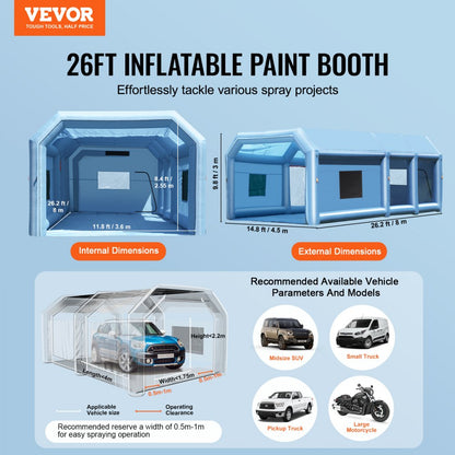 8x4.5x3m(C) - 26.2ft Inflatable Paint Booth with Air Filter System