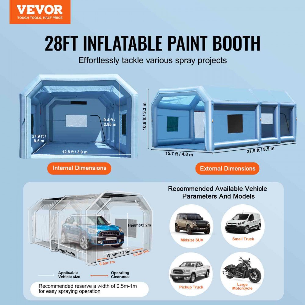 8.5x4.8x3.3m(C) - 27.9ft Inflatable Paint Booth for Flawless Finishes
