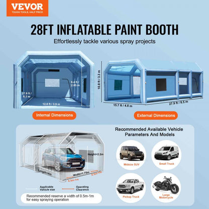 8.5x4.8x3.3m(C) - 27.9ft Inflatable Paint Booth for Flawless Finishes