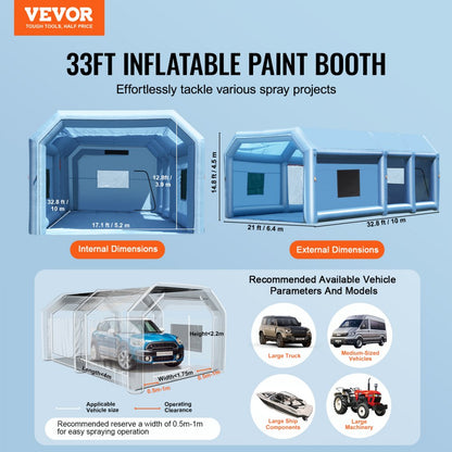 10x6.4x4.5m(C) - Durable 32.8ft Inflatable Paint Booth for Large Vehicles