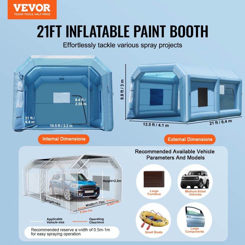 GZYJXKF06 - 21'x13.5' Inflatable Paint Booth with 1100W Blower & Filter