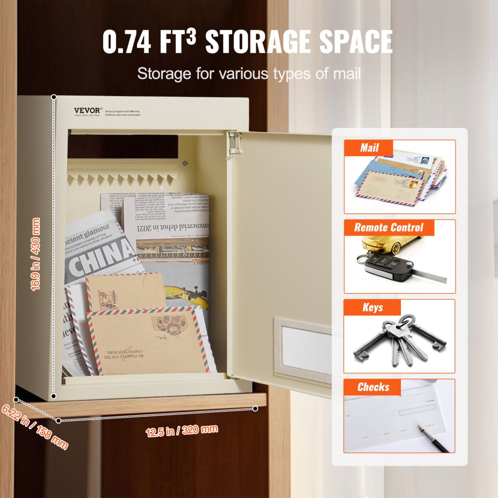 MA071 - Secure Beige Through-the-Wall Mailbox with Combination Lock and Steel Construction