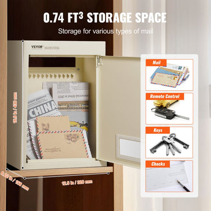 MA071 - Secure Beige Through-the-Wall Mailbox with Combination Lock and Steel Construction