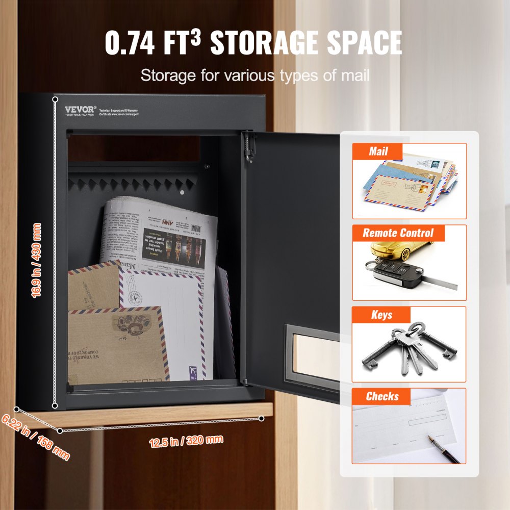 MA071 black - Heavy-Duty Steel Mailbox with Combination Lock for Secure Mail Collection