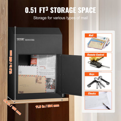 MA072 black - Heavy-Duty Mailbox 12x6x16" with Secure Key Lock System