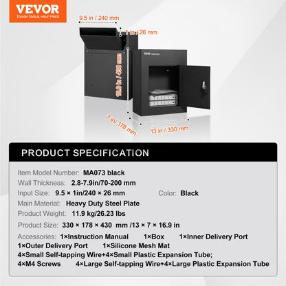 MA073 black - Heavy-Duty Steel Drop Box with Combination Lock for Secure Mail Storage