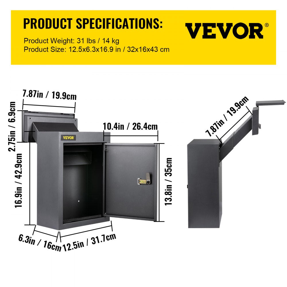 BGX-47 - Secure Through The Wall Mail Drop Box with Adjustable Chute