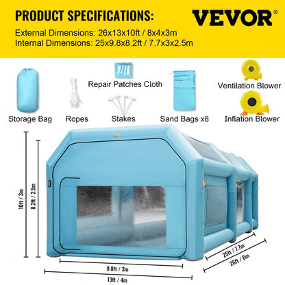 CQZP-4345 - 26x13x10ft Durable Inflatable Spray Booth with Filtration System