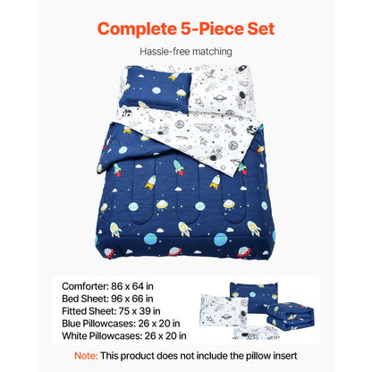 SYSH-KID501 - 5-Piece Twin Kids Comforter Set with Starry Sky Design
