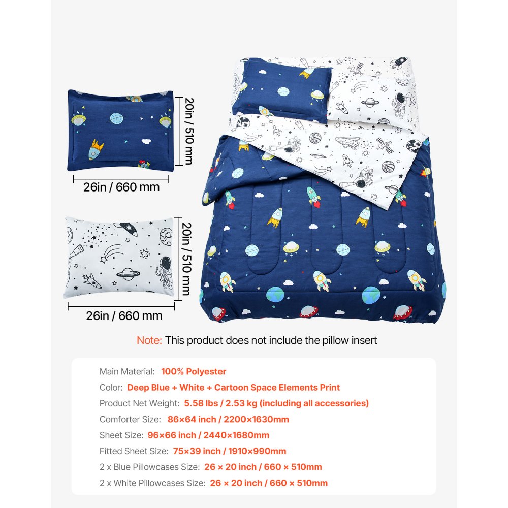 SYSH-KID501 - 5-Piece Twin Kids Comforter Set with Starry Sky Design