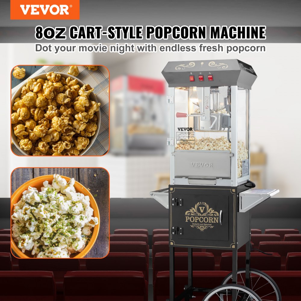 NP08001SEC - 8 oz Commercial Popcorn Popper with LED Lights and Cart