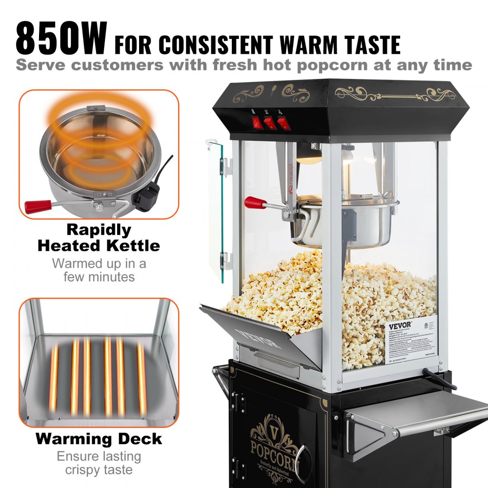 NP08001SEC - 8 oz Commercial Popcorn Popper with LED Lights and Cart