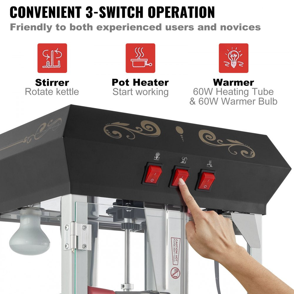 NP08001SEC - 8 oz Commercial Popcorn Popper with LED Lights and Cart