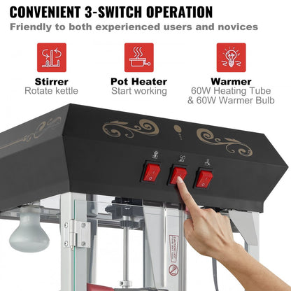 NP08001SEC - 8 oz Commercial Popcorn Popper with LED Lights and Cart