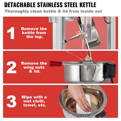 NP08001SEC - 8 oz Commercial Popcorn Popper with LED Lights and Cart