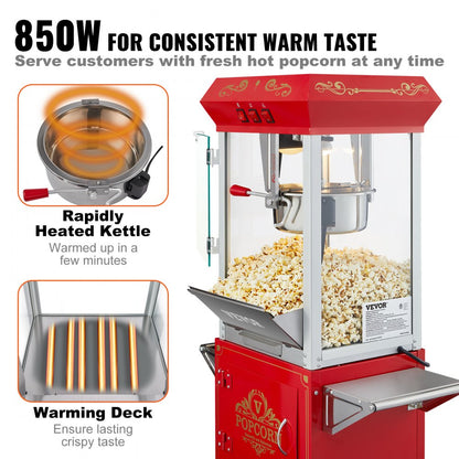 NP08001SEC - 850W 8oz VEVOR Popcorn Popper with Cart & Magnetic Doors
