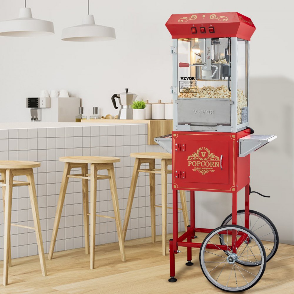 NP08001SEC - 850W 8oz VEVOR Popcorn Popper with Cart & Magnetic Doors