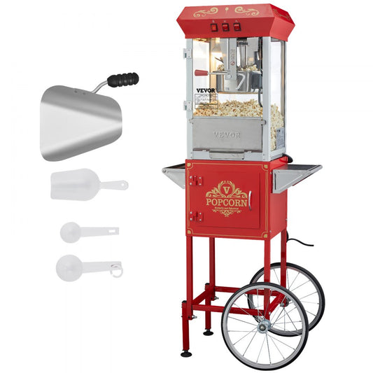 NP08001SEC - 850W 8oz VEVOR Popcorn Popper with Cart & Magnetic Doors