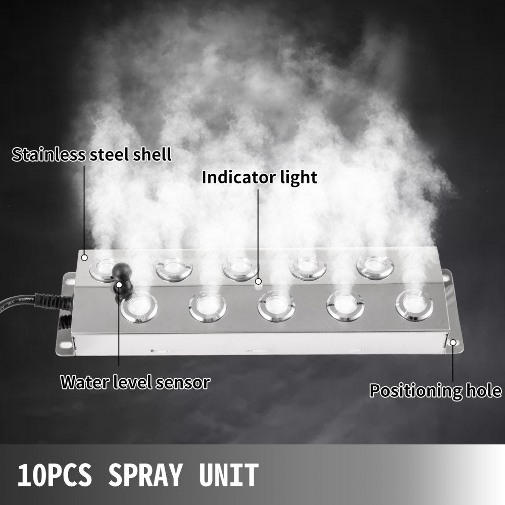 Air-cooled - 10-Head Stainless Steel Mist Maker for Gardens and Ponds