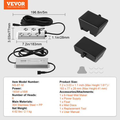 NS-6T-M - 4500mL/H 6-Head Ultrasonic Fogger for Effective Humidification