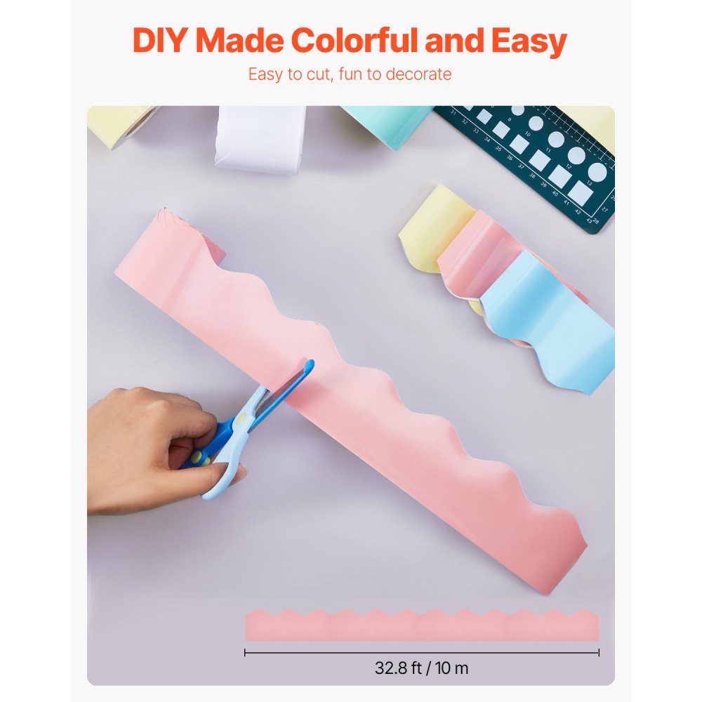K021246 - 32.8ft Waterproof Scalloped Bulletin Board Border for Easy DIY Decor