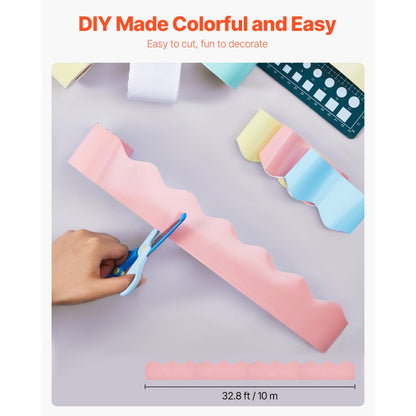 K021246 - 32.8ft Waterproof Scalloped Bulletin Board Border for Easy DIY Decor