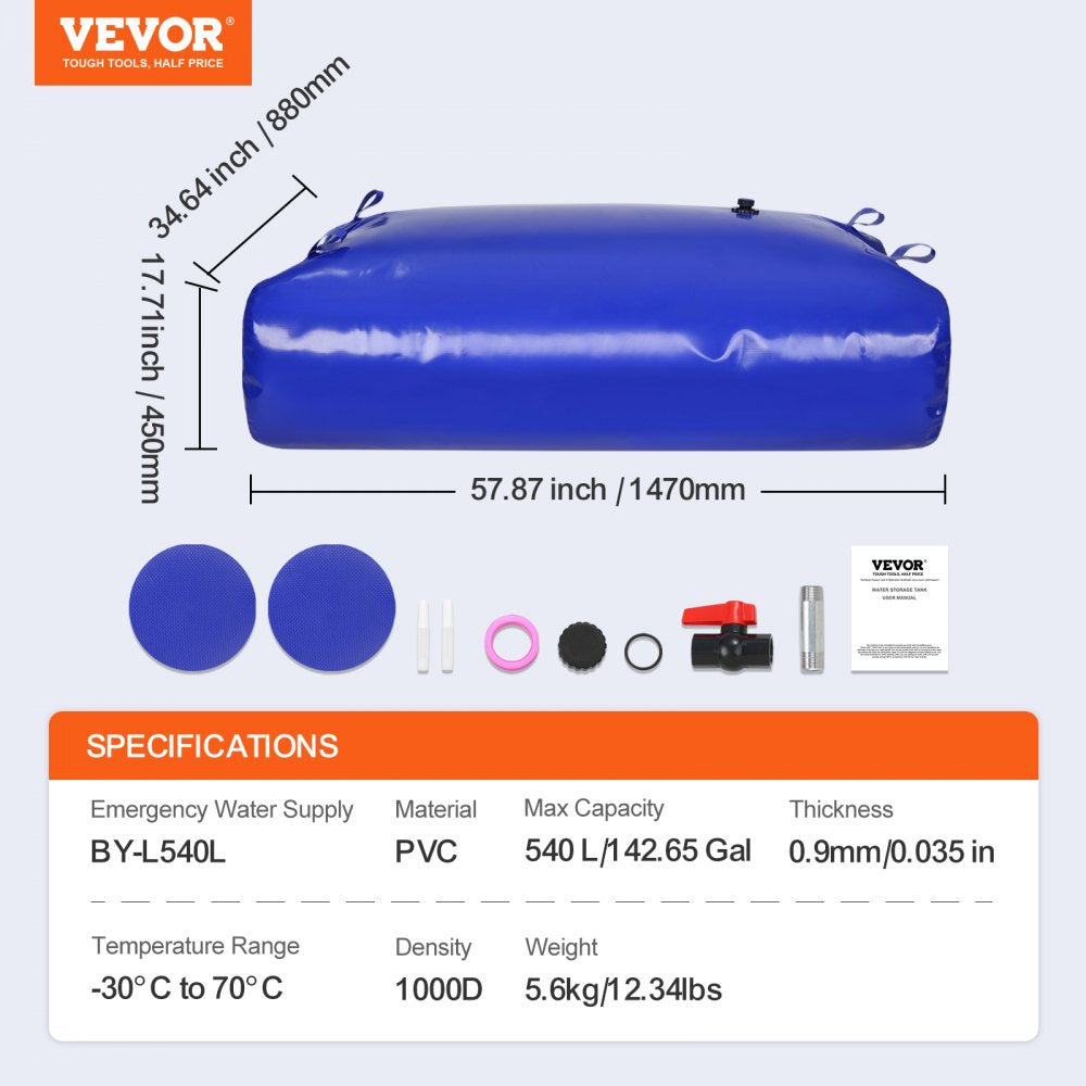 BY-L540L - 540L Emergency Water Storage Bladder, Durable 1000D PVC