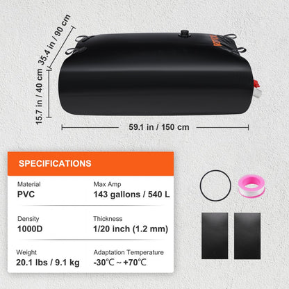 WT-0240 - 143-Gallon PVC Water Bladder for Portable Outdoor Storage